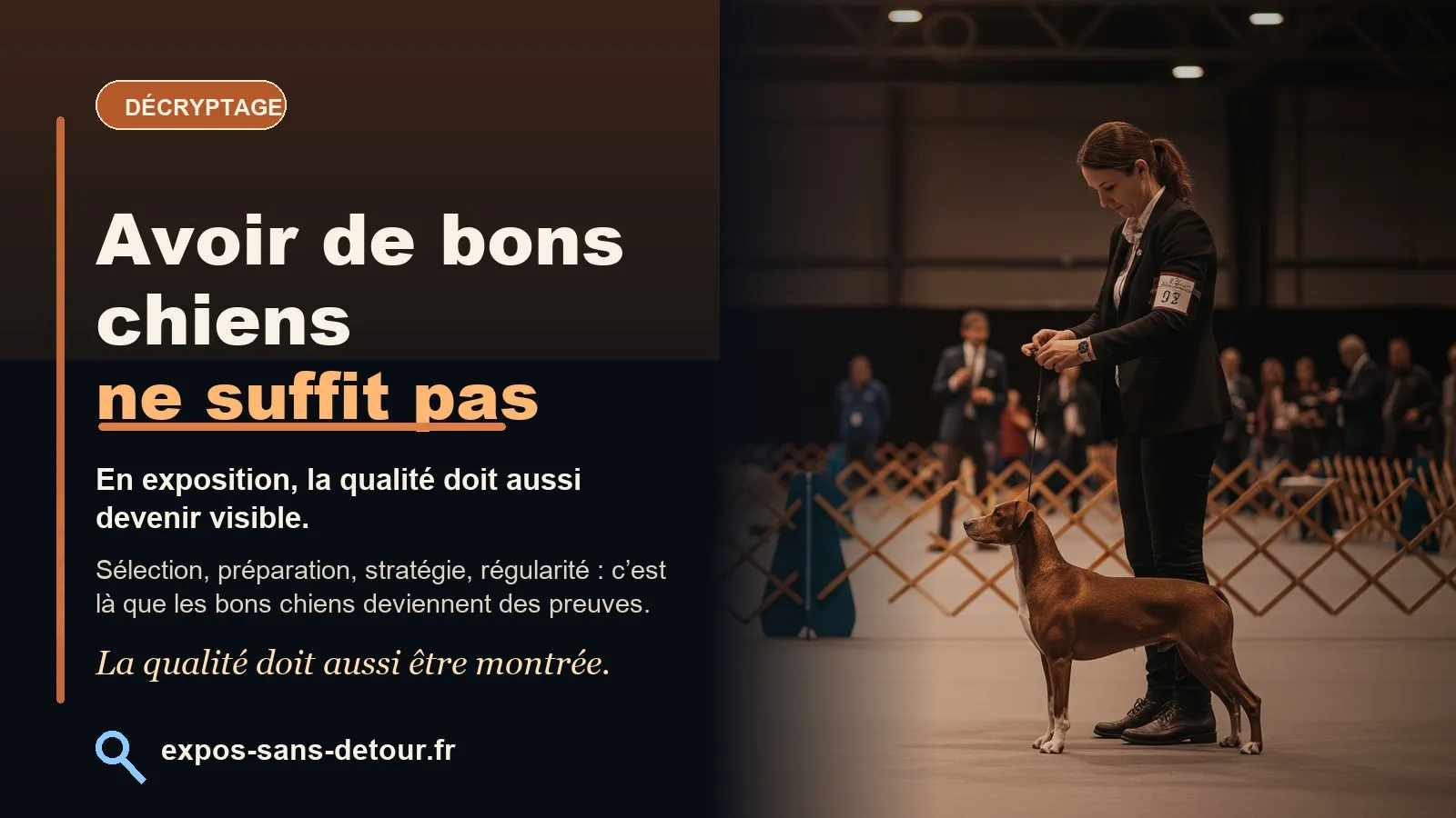 Carte visuelle Expos Sans Détour : avoir de bons chiens ne suffit pas à devenir un top élevage.