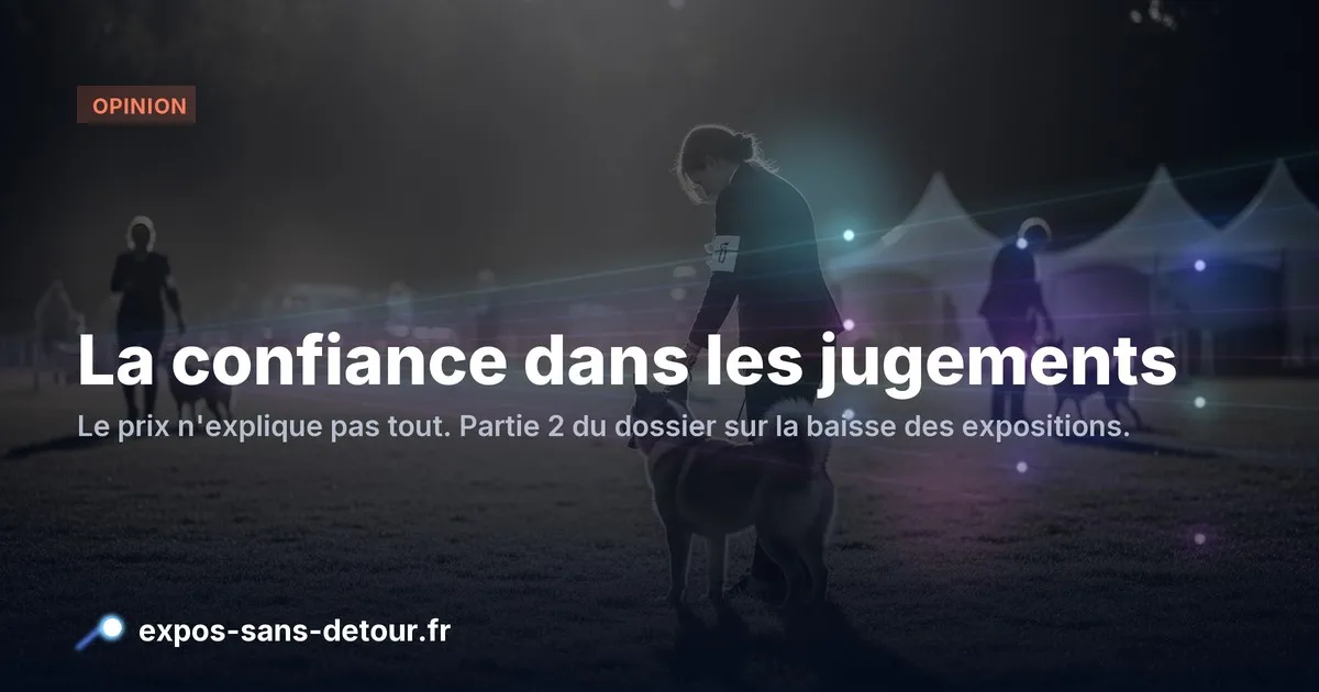 Un chien présenté à un juge dans un ring d'exposition canine.